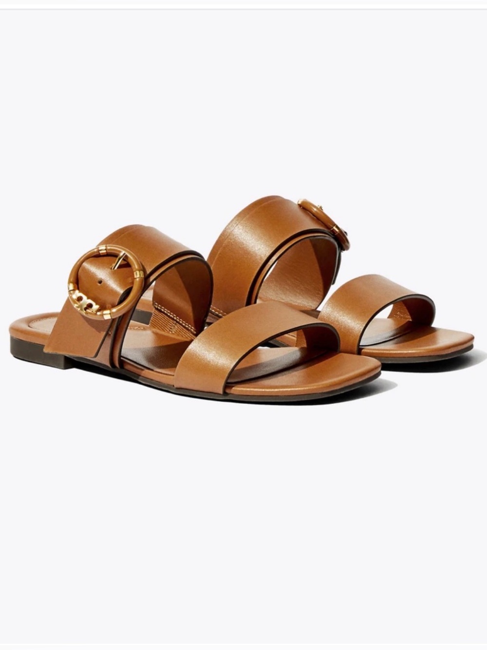 Tory Burch multi logo Tan Double-Strap Slide Sandal